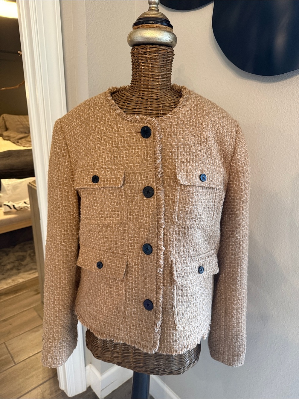 Dkny Camel Bouclé Pocket Blazer